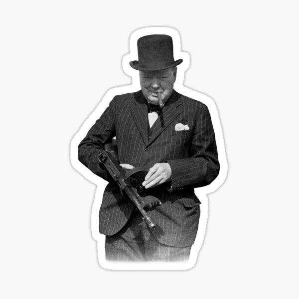 Vista previa del artículo con la obra «Winston Churchill sosteniendo una pistola "Tommy"», diseñado y vendido por BERGULATOR.