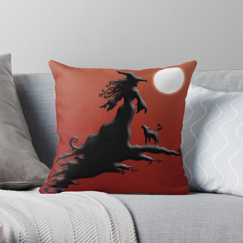 Witch's Silhouette - Prints and Cards Throw Pillow