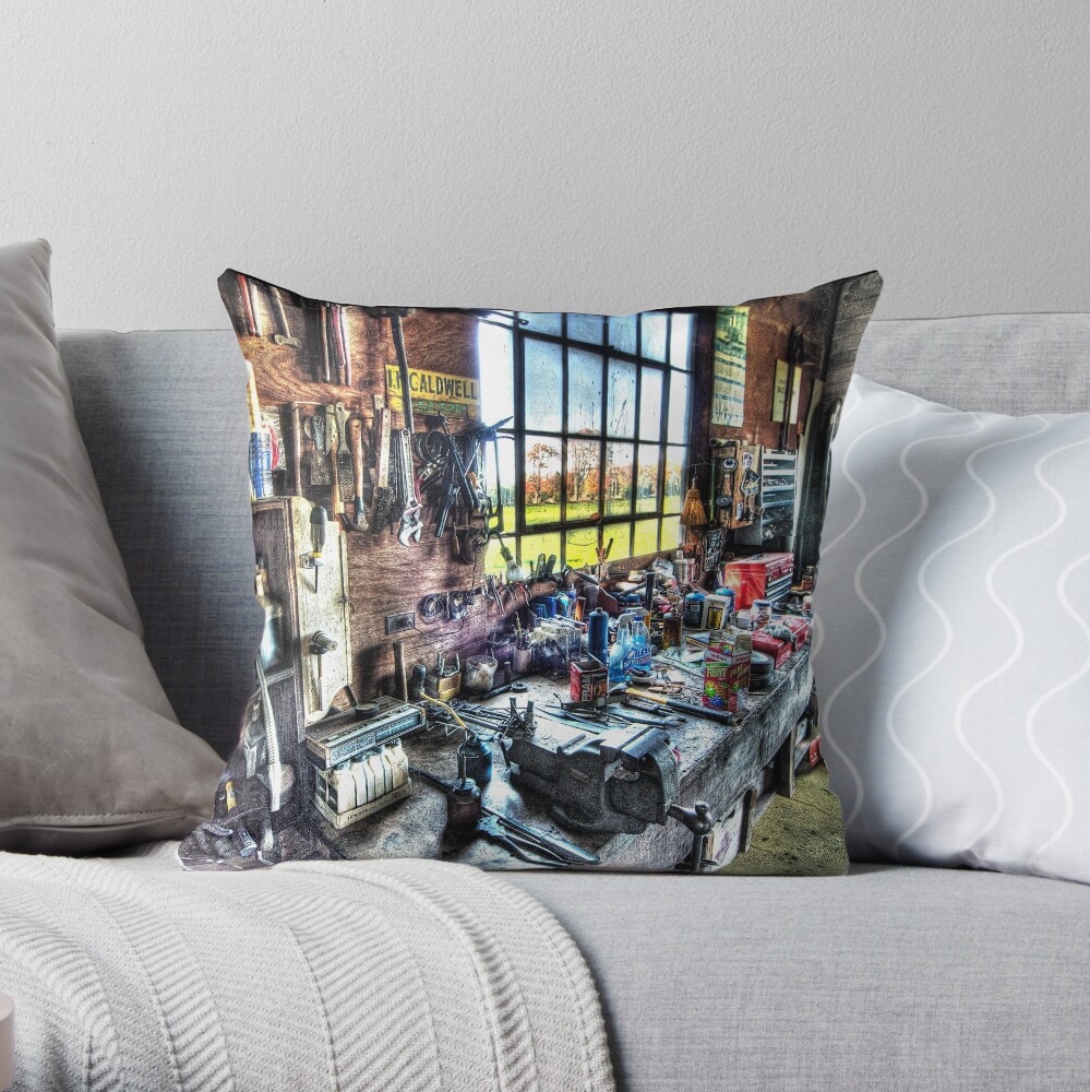Jim's Workbench Throw Pillow