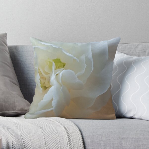 White Carnation Heart macro Throw Pillow