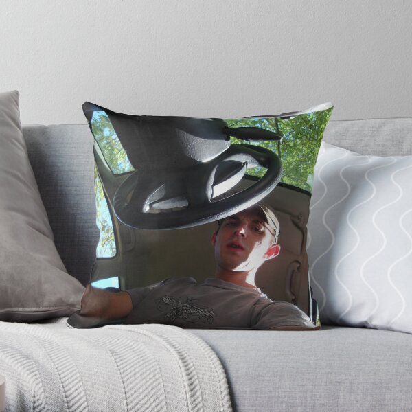 The Man in the Car with the Multi-Colored Lenses on His Hiking Boots Throw Pillow