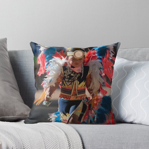 Chumash native American teen dancing Throw Pillow