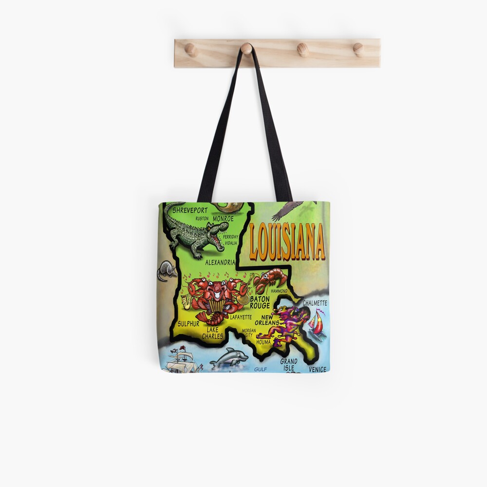 Louisiana Cartoon Map Tote Bag for Sale by Kevin Middleton