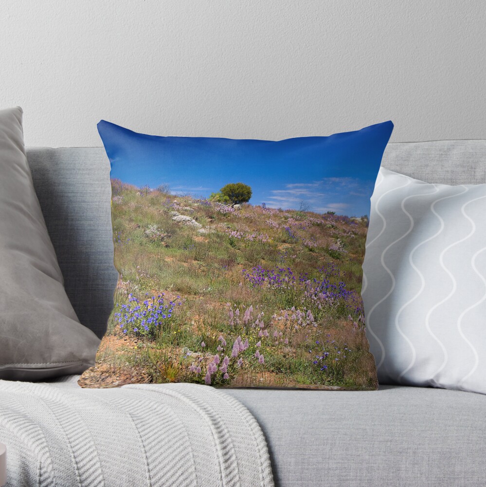 Hill of Flowers Throw Pillow
