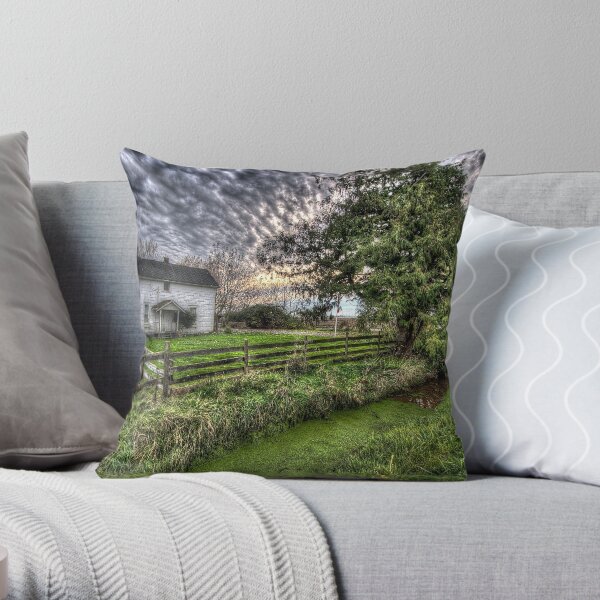 White Farm House Throw Pillow