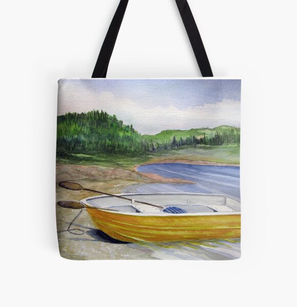 Yellow Row boat at Neys Provincial park - Ontario All Over Print Tote Bag