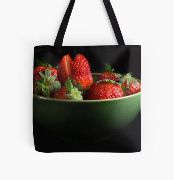 Strawberries Peering From Bowl All Over Print Tote Bag