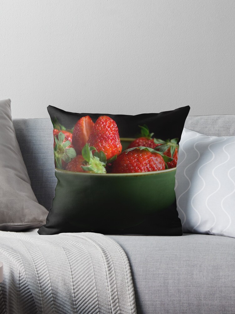 Thumbnail 1 of 4, Pillow, Strawberries Peering From Bowl designed and sold by SpicieFoodie.