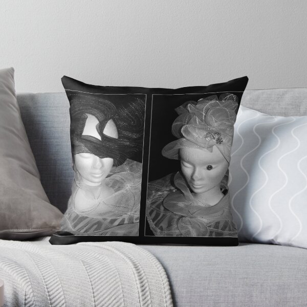 Tulle hats and collars - BW Throw Pillow