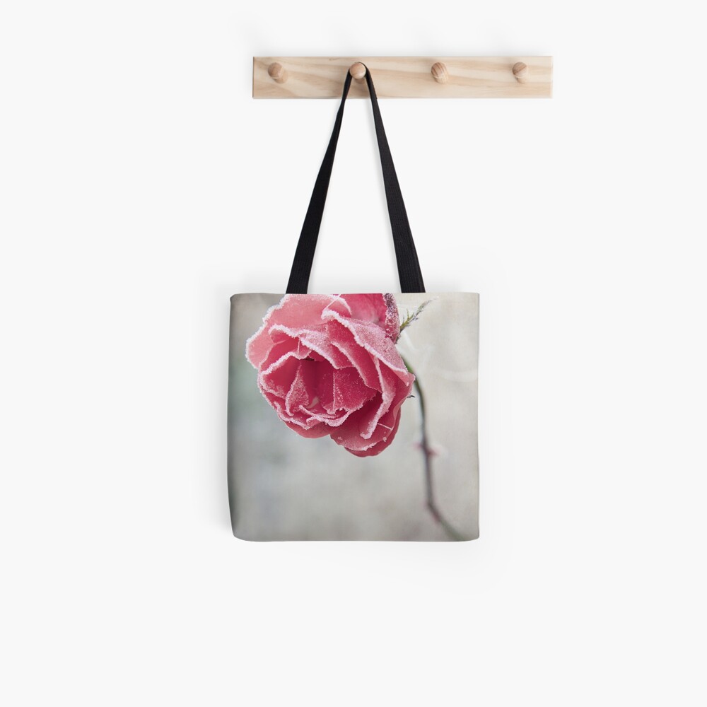 Frosted Red Rose Tote Bag