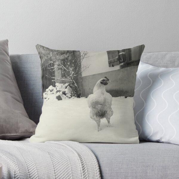 chicken in the snow Throw Pillow