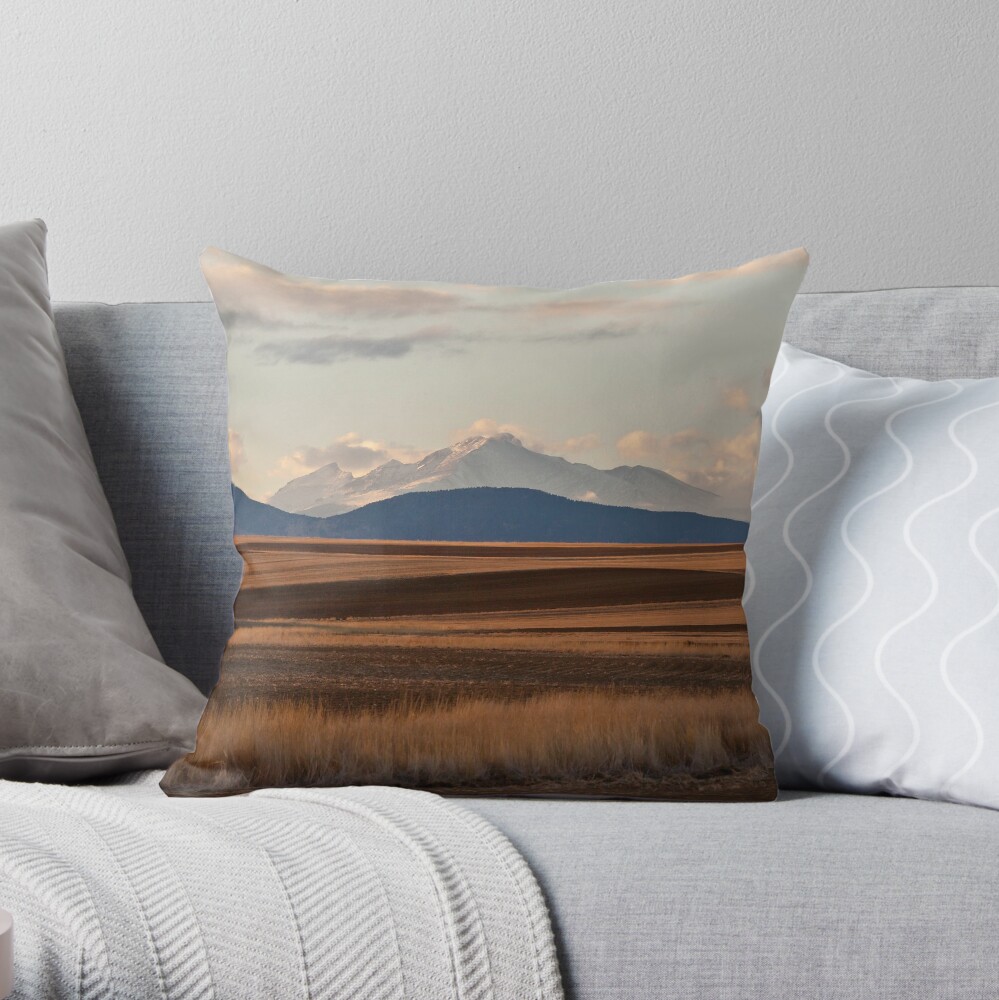 Wheat Fields and Longs Peak Throw Pillow