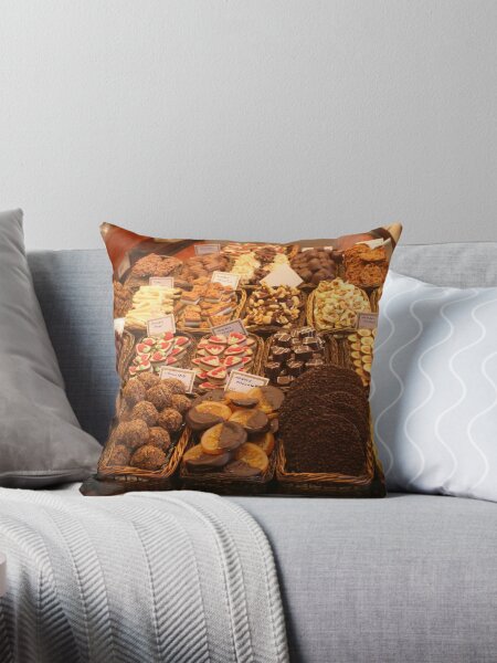 Boqueria market Barcelona - Chocolates and other treats Throw Pillow