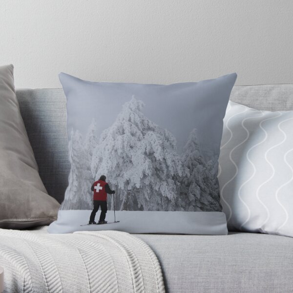 Ski Patrol in the Clouds Throw Pillow