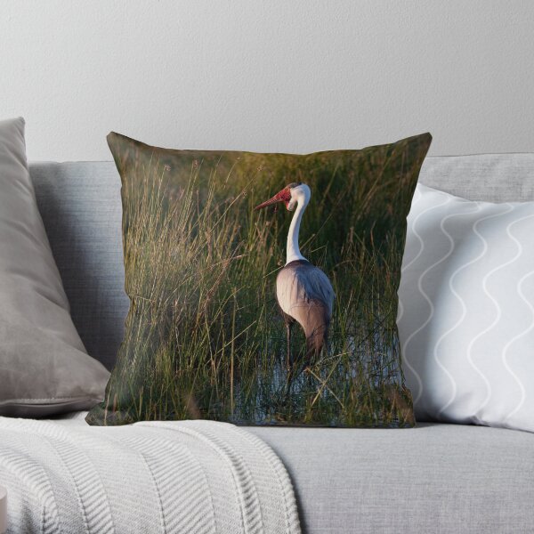 Botswana Wildlife #3 - Wattled Crane Throw Pillow