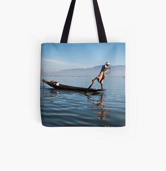 Fishing on Inle Lake All Over Print Tote Bag