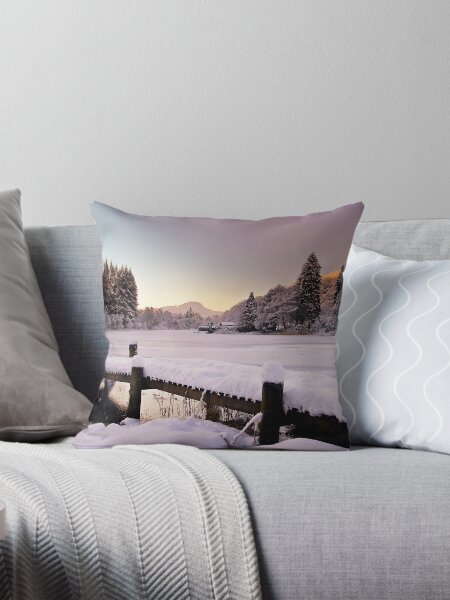 Winter's Snow Over Loch Ard Throw Pillow