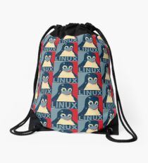 Linux Tux penguin poster head red blue Drawstring Bag