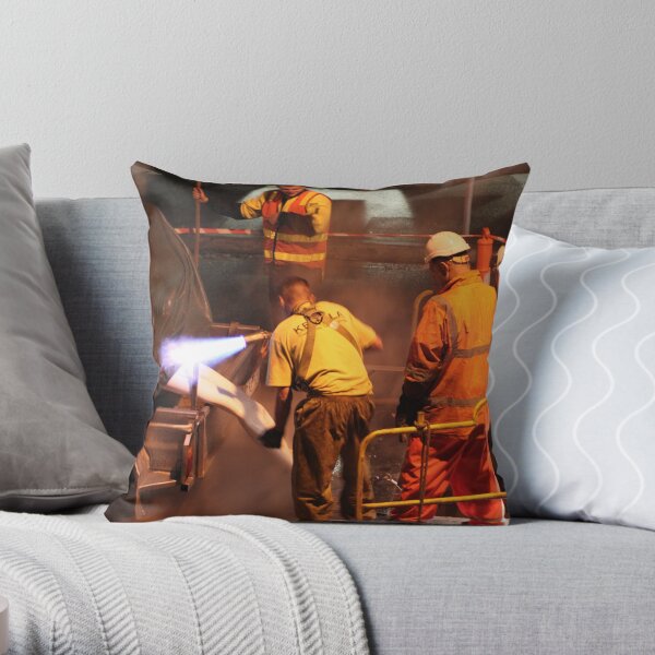 Steamy Road Workers Throw Pillow By Janemcdougall Redbubble