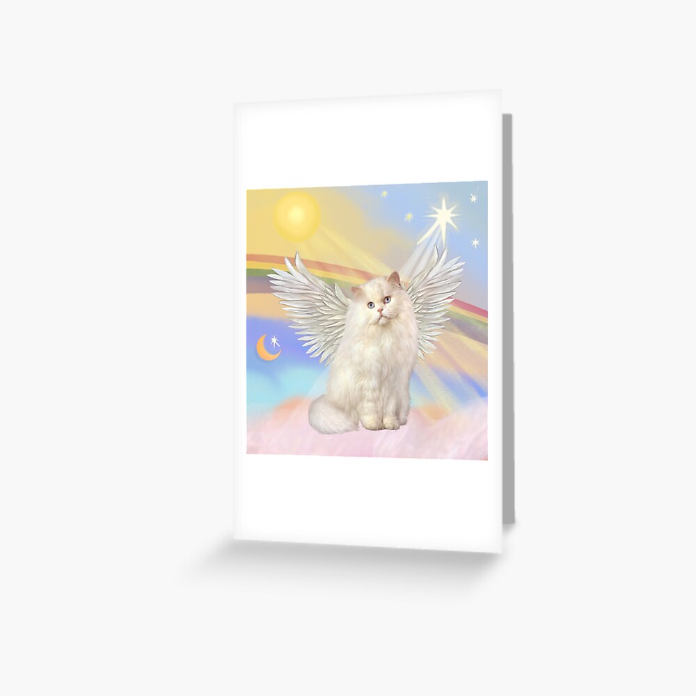 Heavens Clouds - White Persian Cat Angel Greeting Card