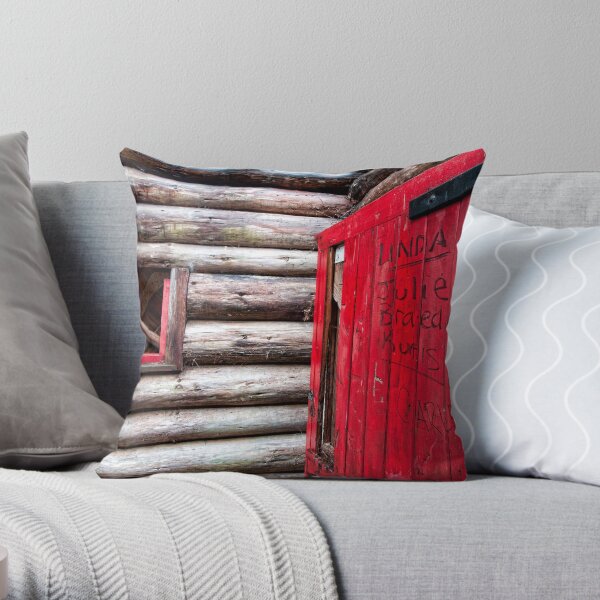 Red Door at the Cabin. Throw Pillow