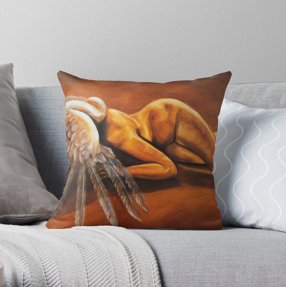 Fallen - fallen nude angel emotive oil painting Throw Pillow
