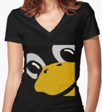 linux tux penguin eyes Women's Fitted V-Neck T-Shirt