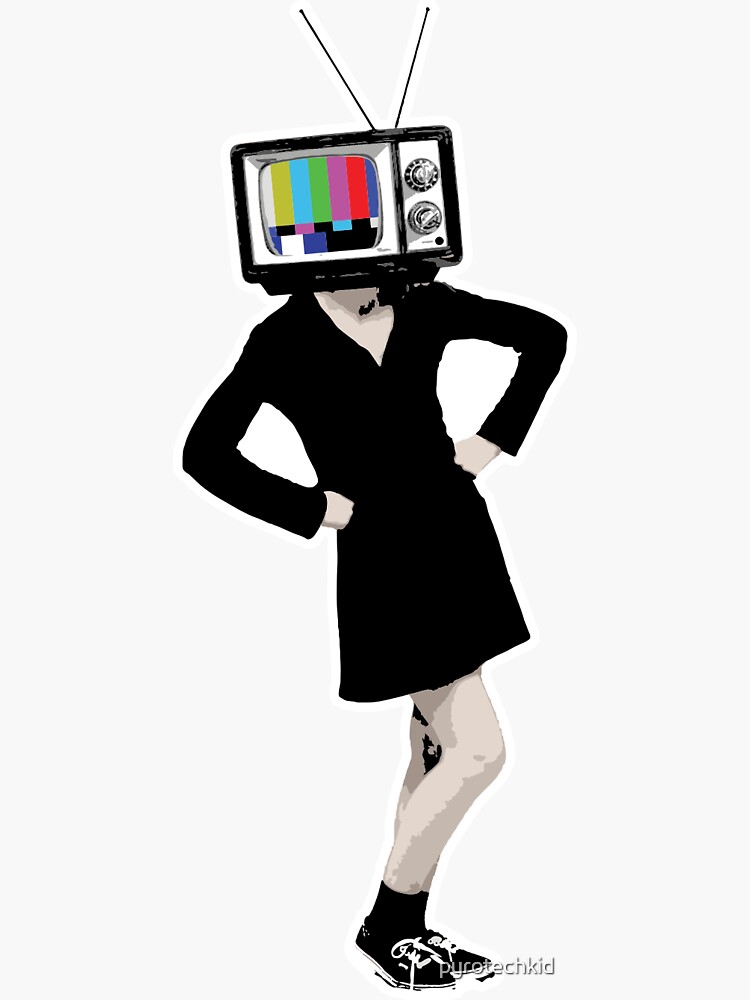 "Girl With TV Head" Sticker by pyrotechkid | Redbubble