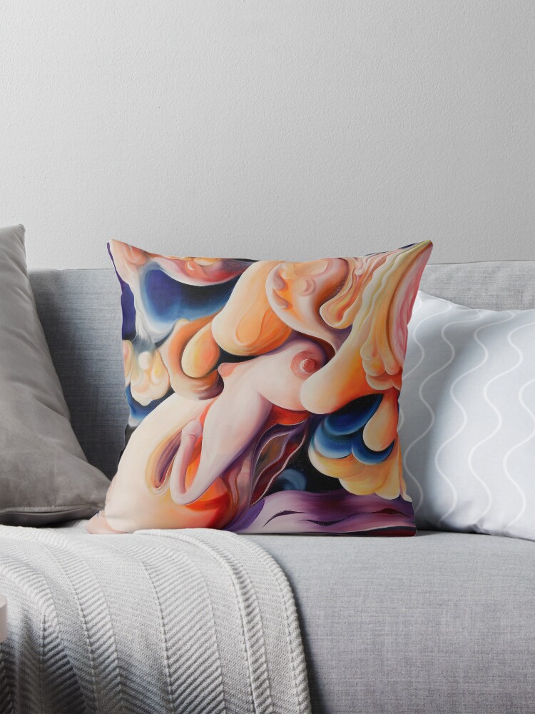 Thumbnail 1 of 4, Pillow, "Celebration of Procreation" - abstract expressionistic oil painting designed and sold by jknowles.