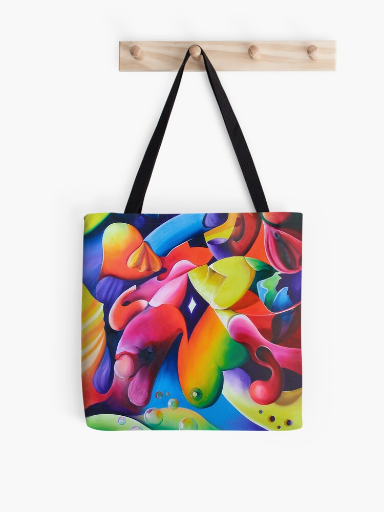 Thumbnail 1 of 2, Tote Bag, "Preconceptions" - colorful abstract expressionistic oil painting designed and sold by jknowles.