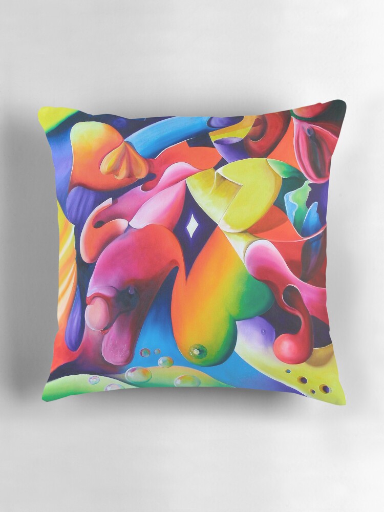 Thumbnail 3 of 4, Pillow, "Preconceptions" - colorful abstract expressionistic oil painting designed and sold by jknowles.