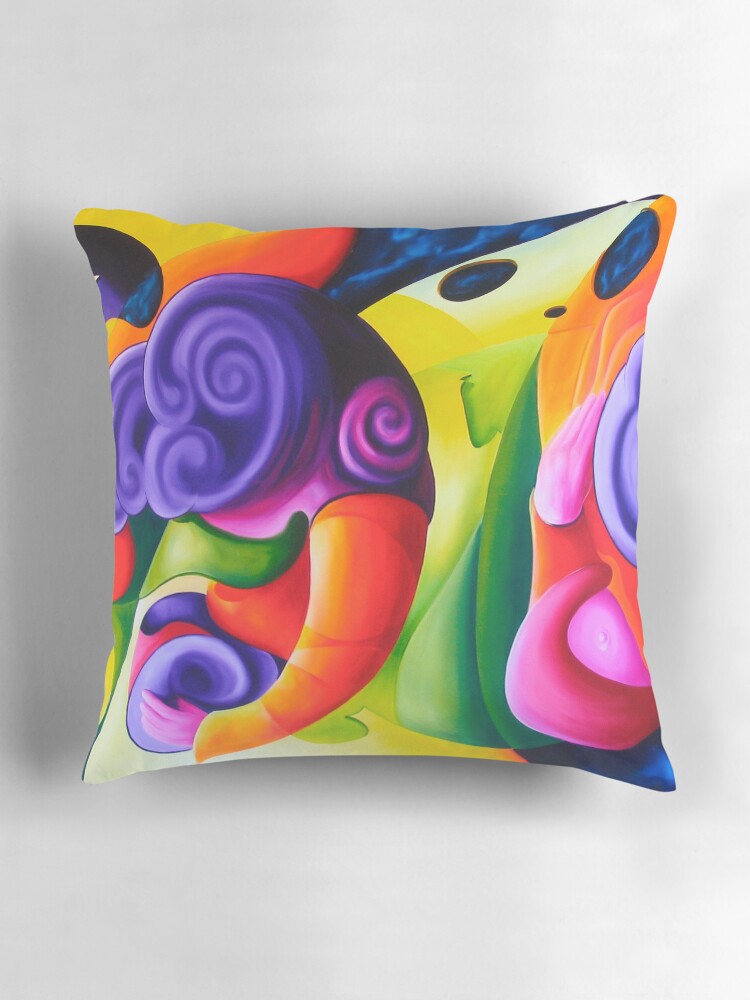 Thumbnail 3 of 4, Pillow, "Bailando en el Espacio" colourful abstract oil painting designed and sold by jknowles.