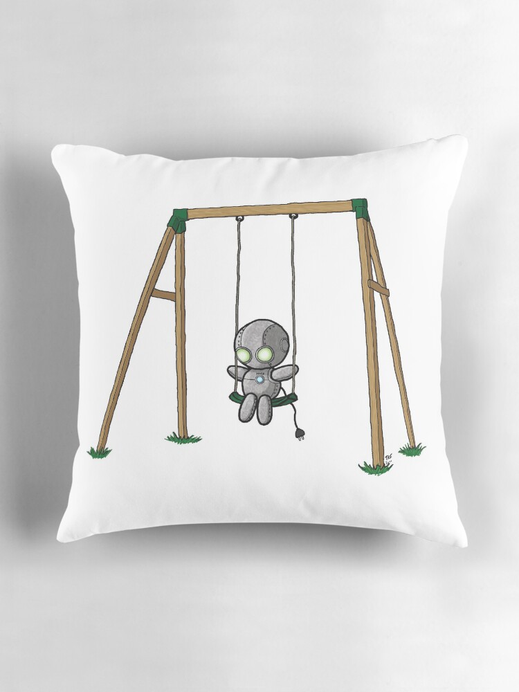 Thumbnail 3 of 4, Pillow, Lonely Robot on a Swing designed and sold by TheRandomFactor.