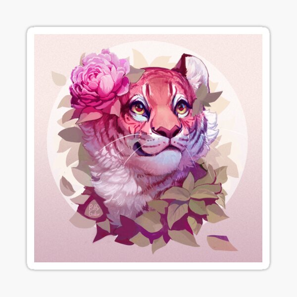 Tiger with Flower (Background) Sticker
