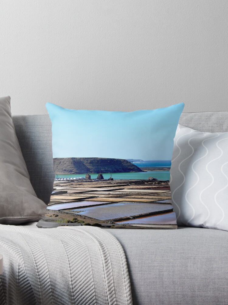 Thumbnail 1 of 4, Pillow, Morning on the salt flats of Janubio Lanzarote Canary Island designed and sold by alexcorse.