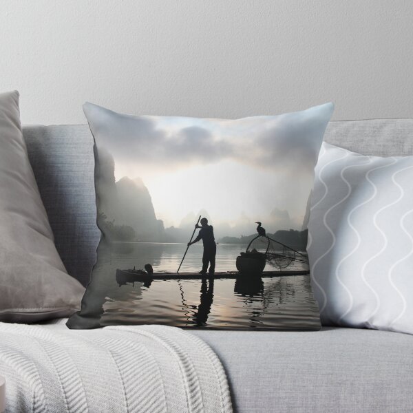 Sunrise on the Li River Throw Pillow