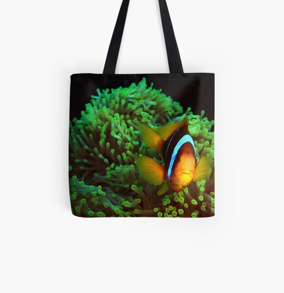 Anemone Fish in Green Anemone All Over Print Tote Bag