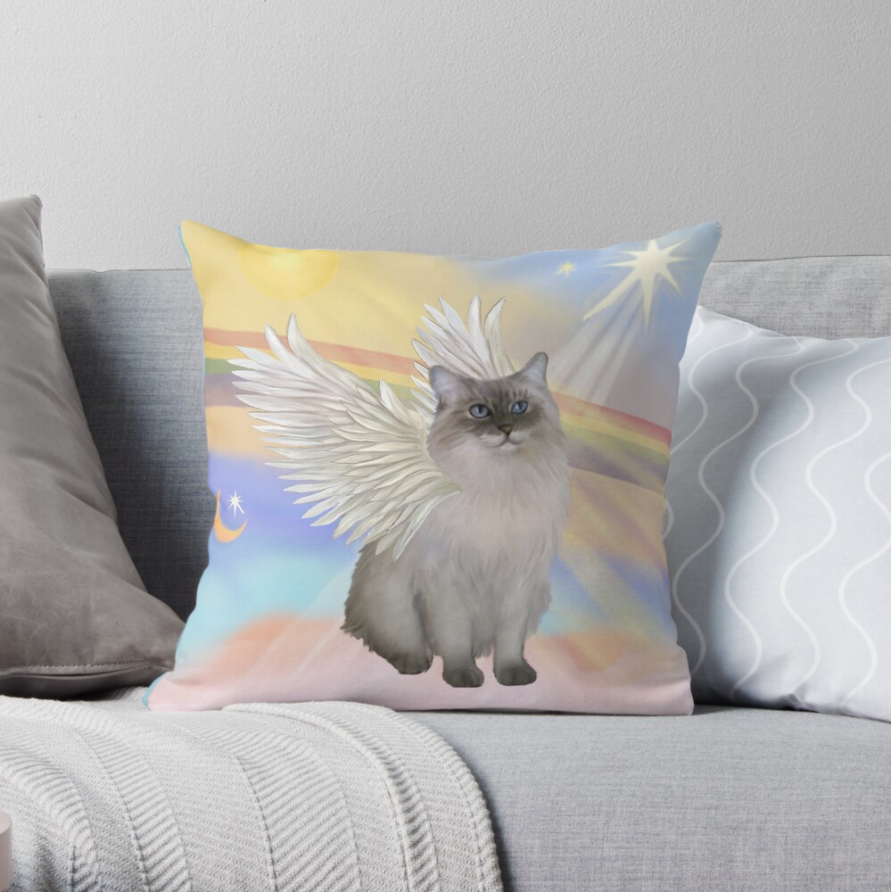 Heavens Clouds - Ragdoll (Blue Seal Point) Cat Angel Throw Pillow