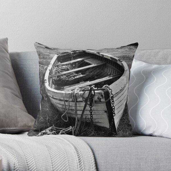 Old boat and lobster pots - Lindisfarne Throw Pillow
