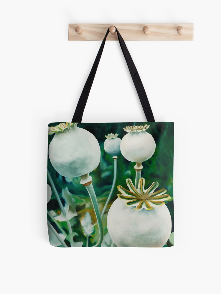 Thumbnail 1 of 2, Tote Bag, Poppy Heads - oil painting of green poppy heads designed and sold by jknowles.