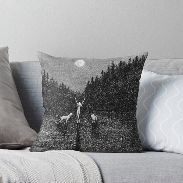 Wild - Sophia with Wolves under the Full Moon Throw Pillow