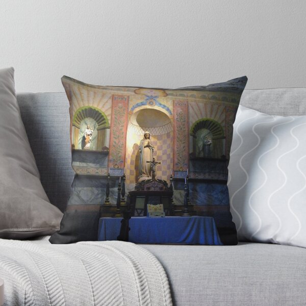 "V" is for Virgin Mary, Chapel Interior; Mission La Purisima" Throw Pillow