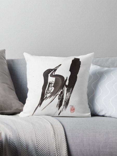 Nut Hatch Sumi-e Throw Pillow