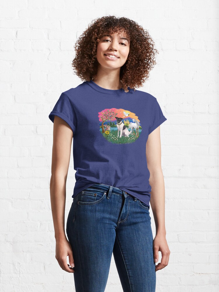 Alternate view of Fantasy Land with a Smooth Fox Terrier (black and white) Classic T-Shirt