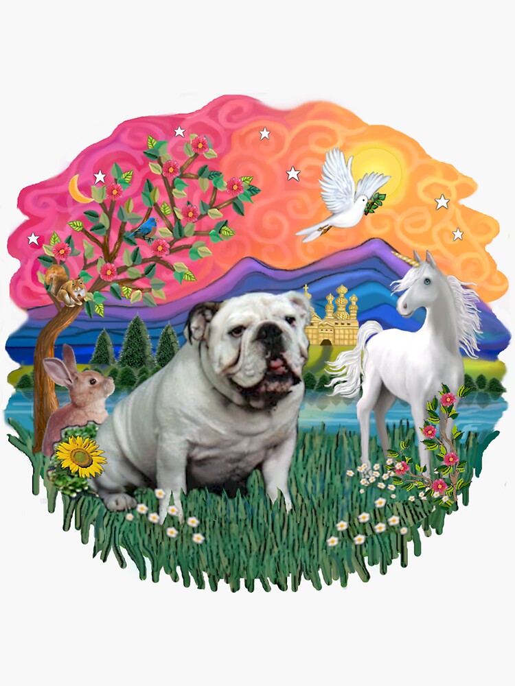 Fantasy Land with an English Bulldog (white) by JeanBFitzgerald