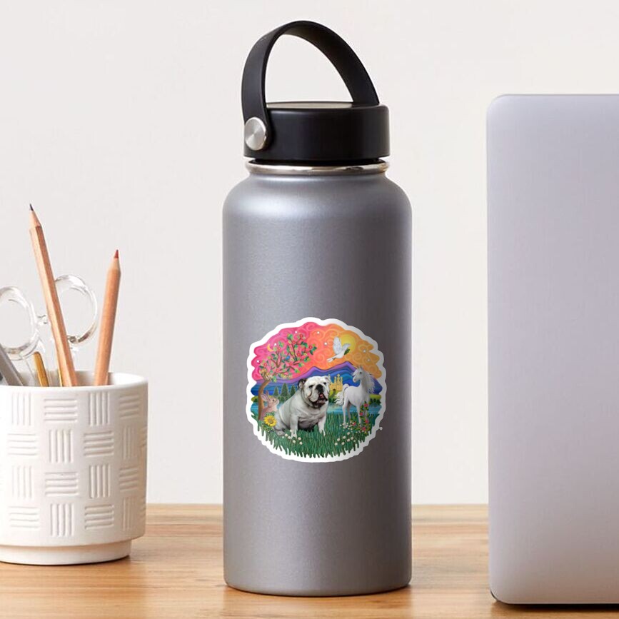 Fantasy Land with an English Bulldog (white) Sticker