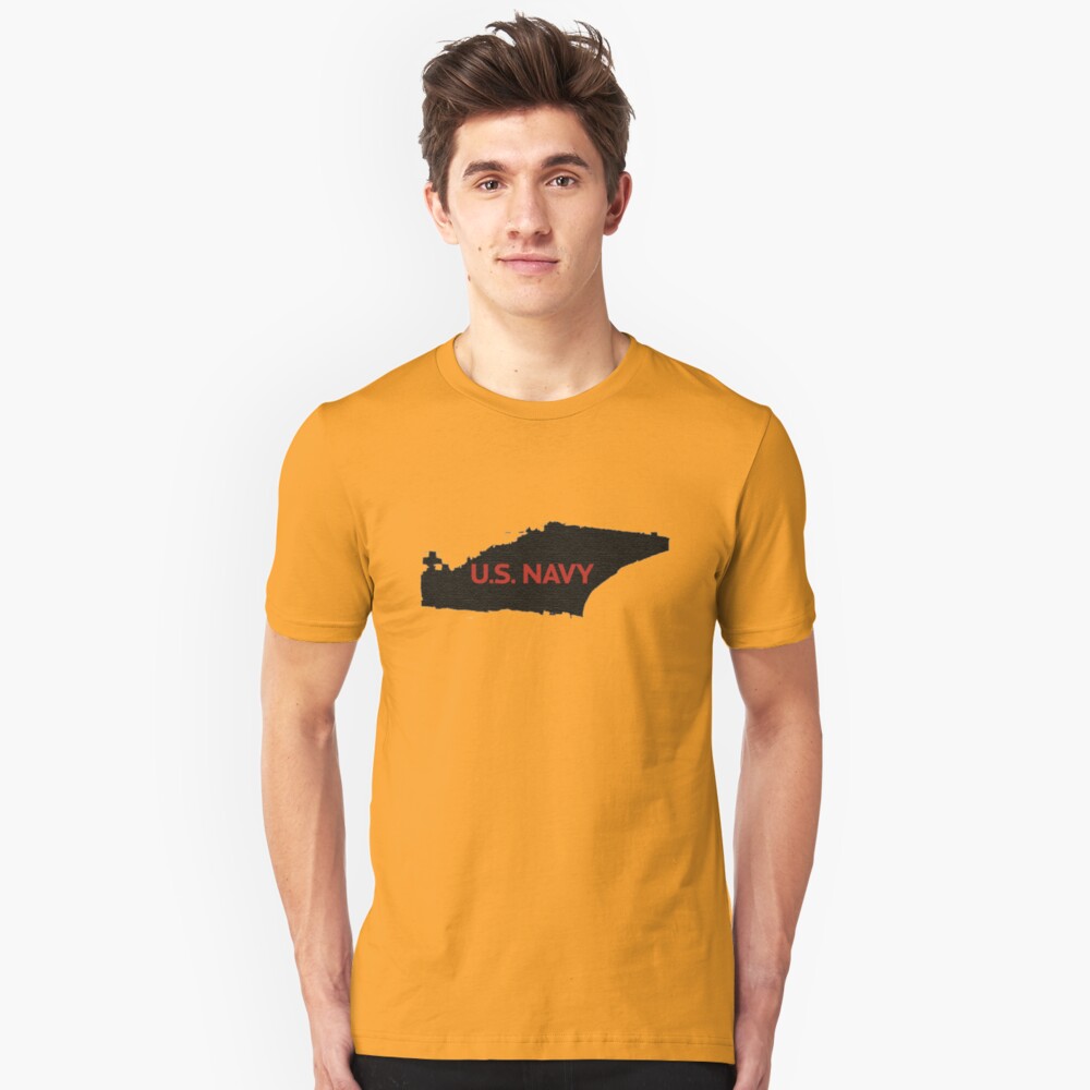 U.S. Navy - Aircraft Carrier - Orange Text Slim Fit T-Shirt