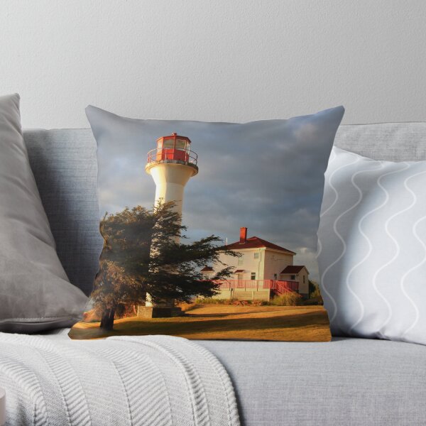 lighthouse evening break in summer rains Throw Pillow