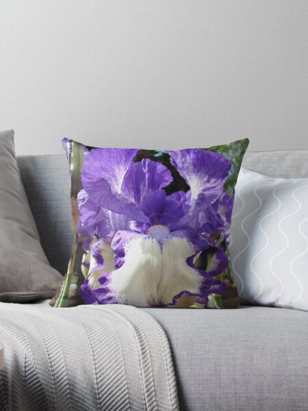 Item preview, Irises Flowers Summer Garden Purple White art prints designed and sold by BasleeArtPrints.