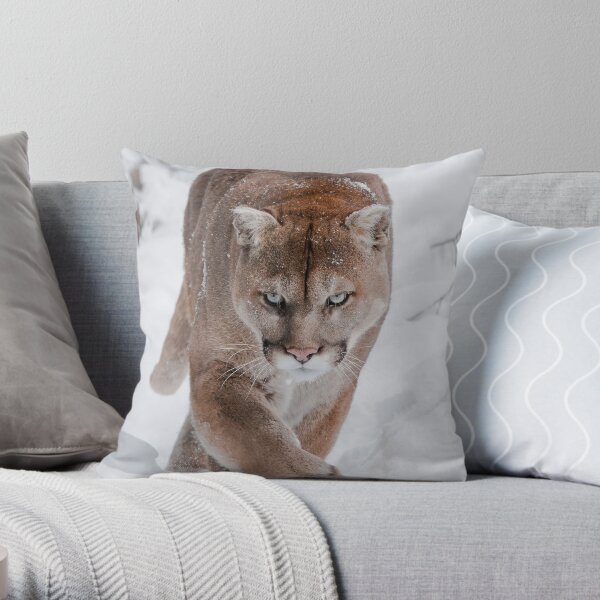 Cougar in Snow Throw Pillow